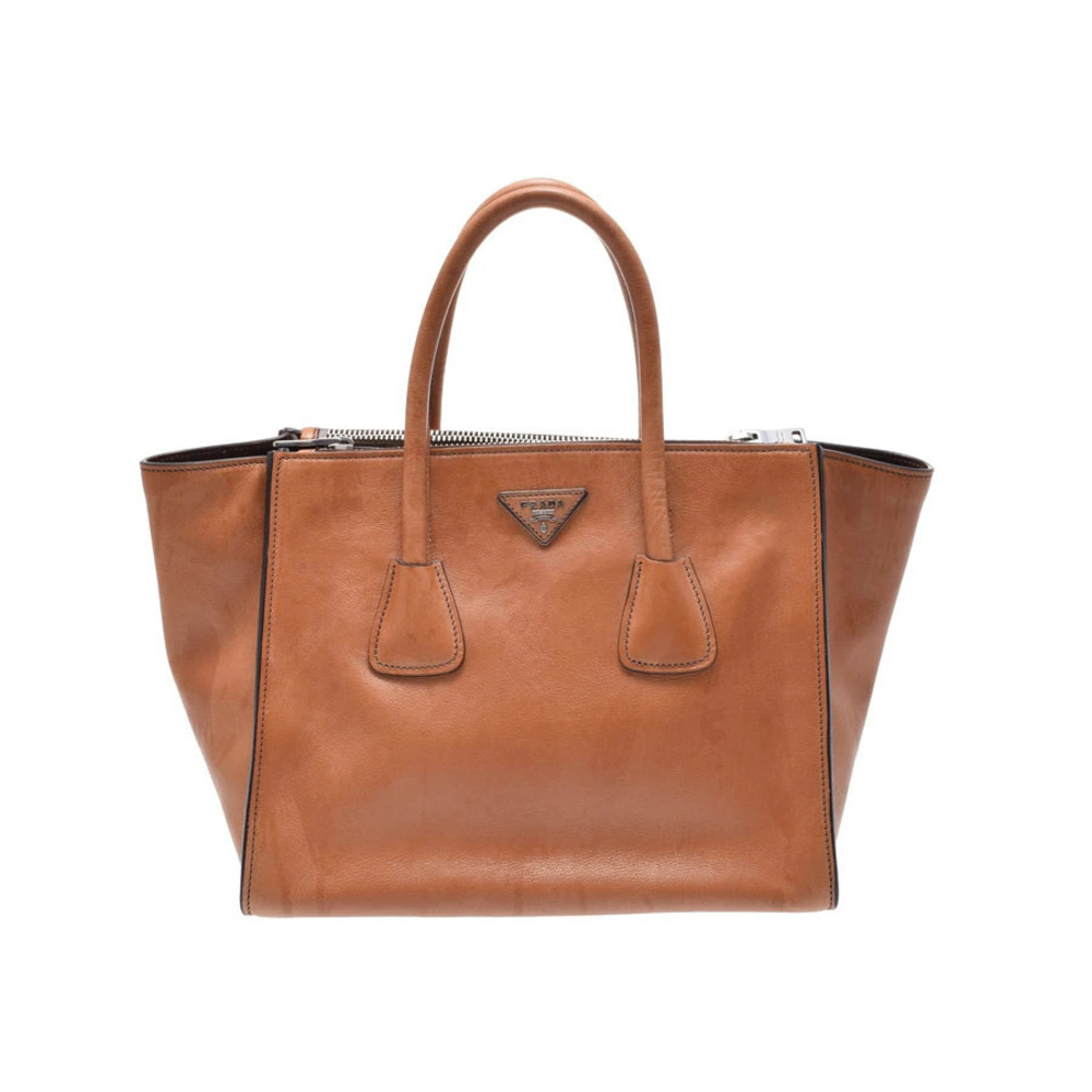 Prada handbag leather Camel Brown Tan card